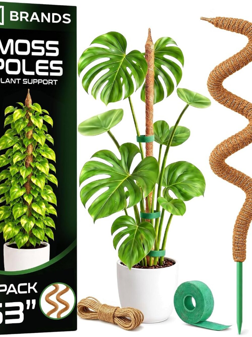 2 Pack 63'' Moss Pole Monstera Plant Support for Climbing Indoor Plants